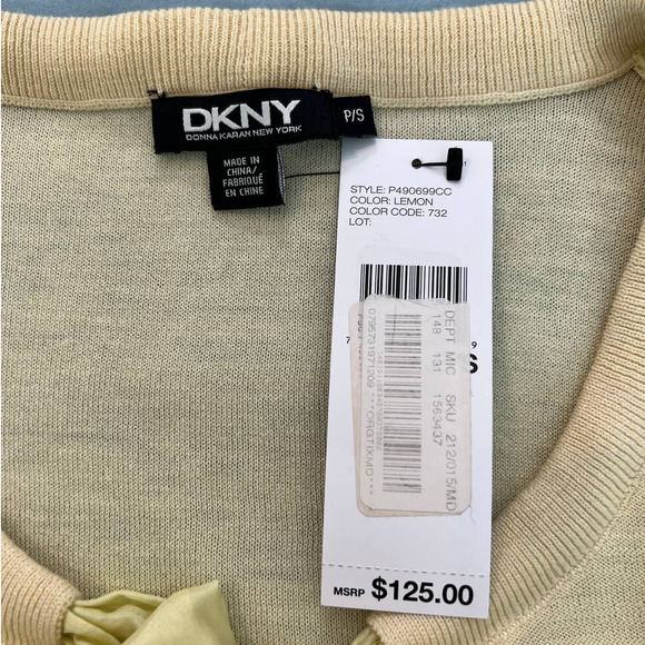 DKNY Lemon Silk with front bow tie 3/4 Sleeves - S NEW - Picture 10 of 12